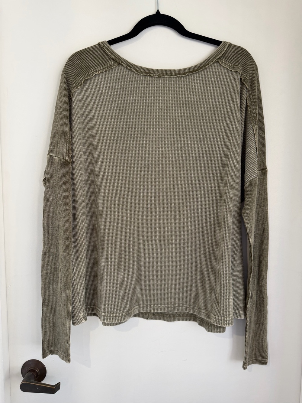 easel Olive Green Waffle-Knit Long Sleeve Top NWT